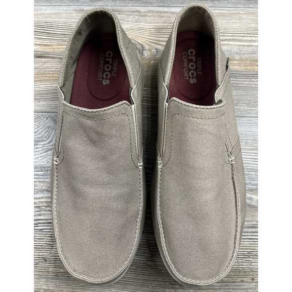 Crocs Santa Cruz Mens Size 11M Slip On BEIGE Triple Comfort Shoes Loafers 204834 - Picture 2 of 12